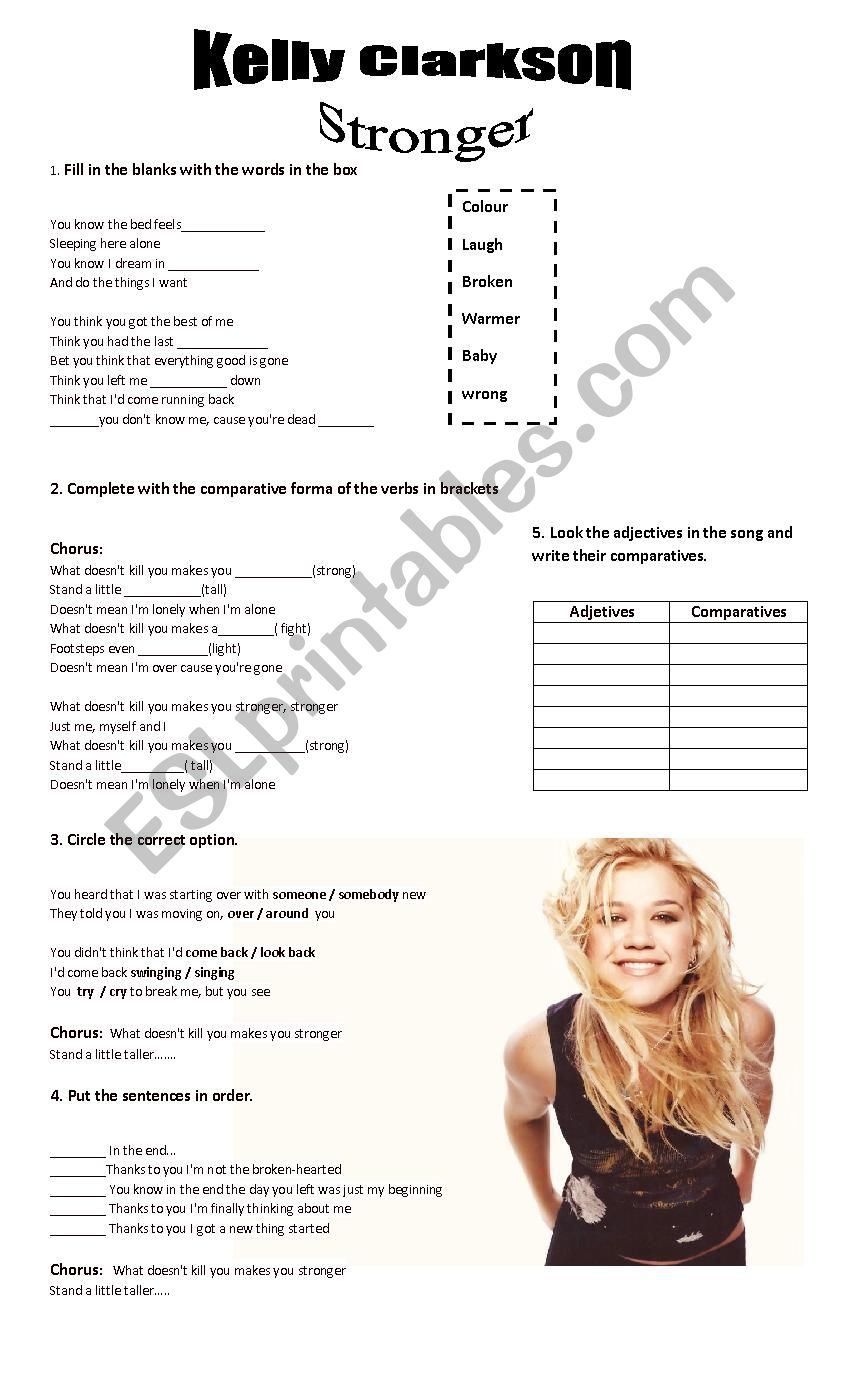 song stronger worksheet