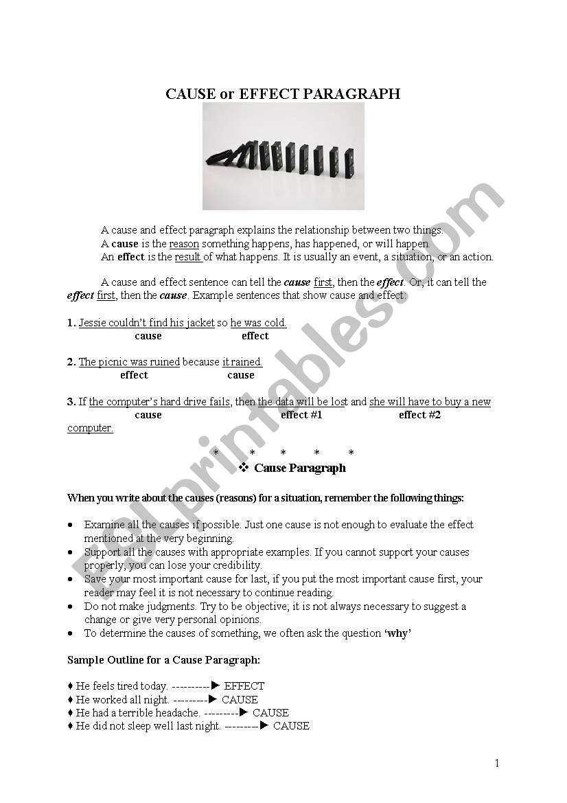 cause or effect paragraph worksheet