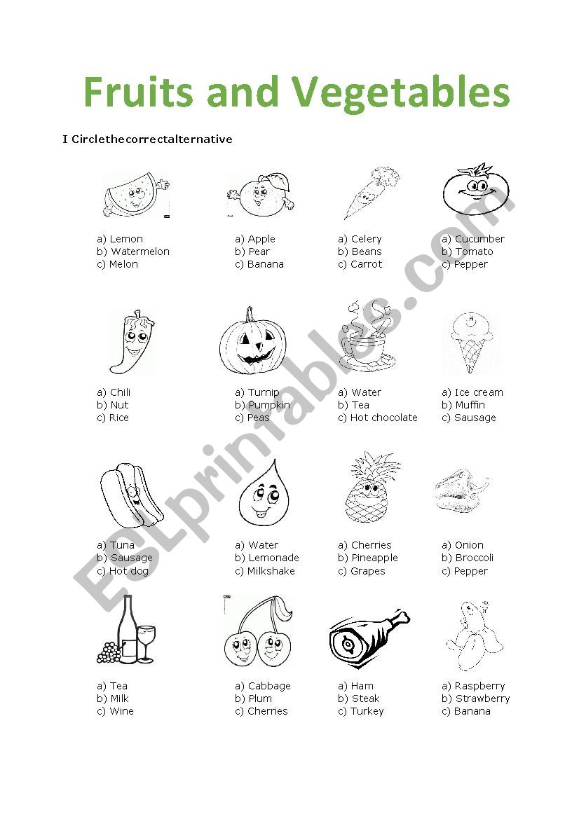 Fruits and vegetables worksheet