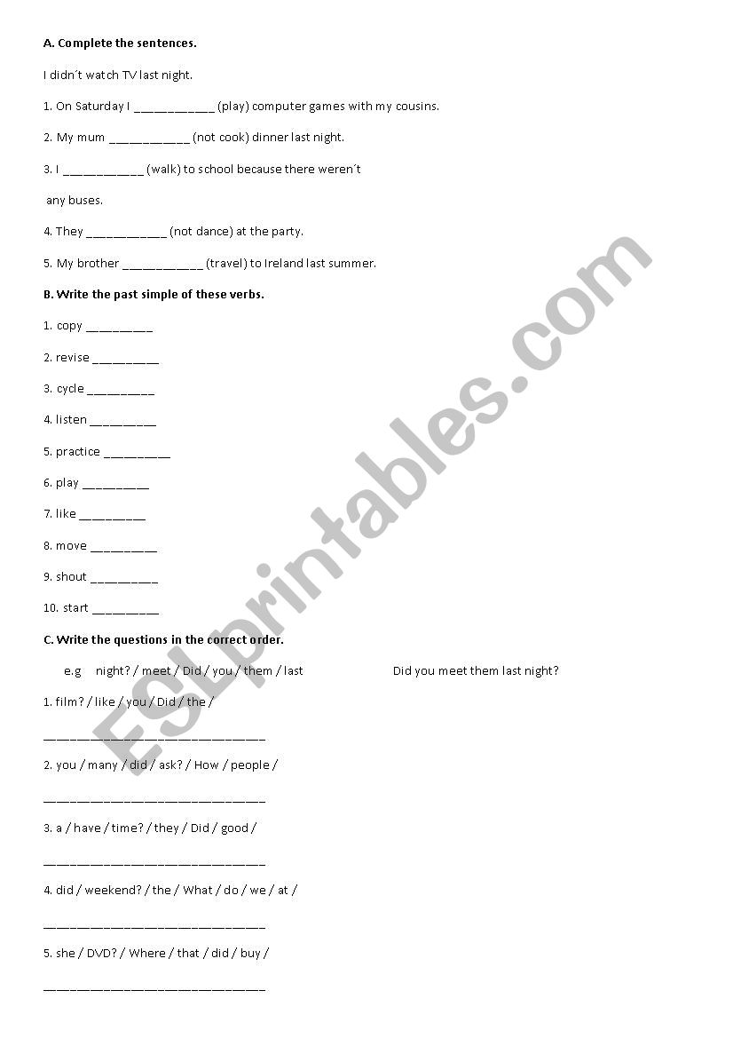 S. Past Tense worksheet