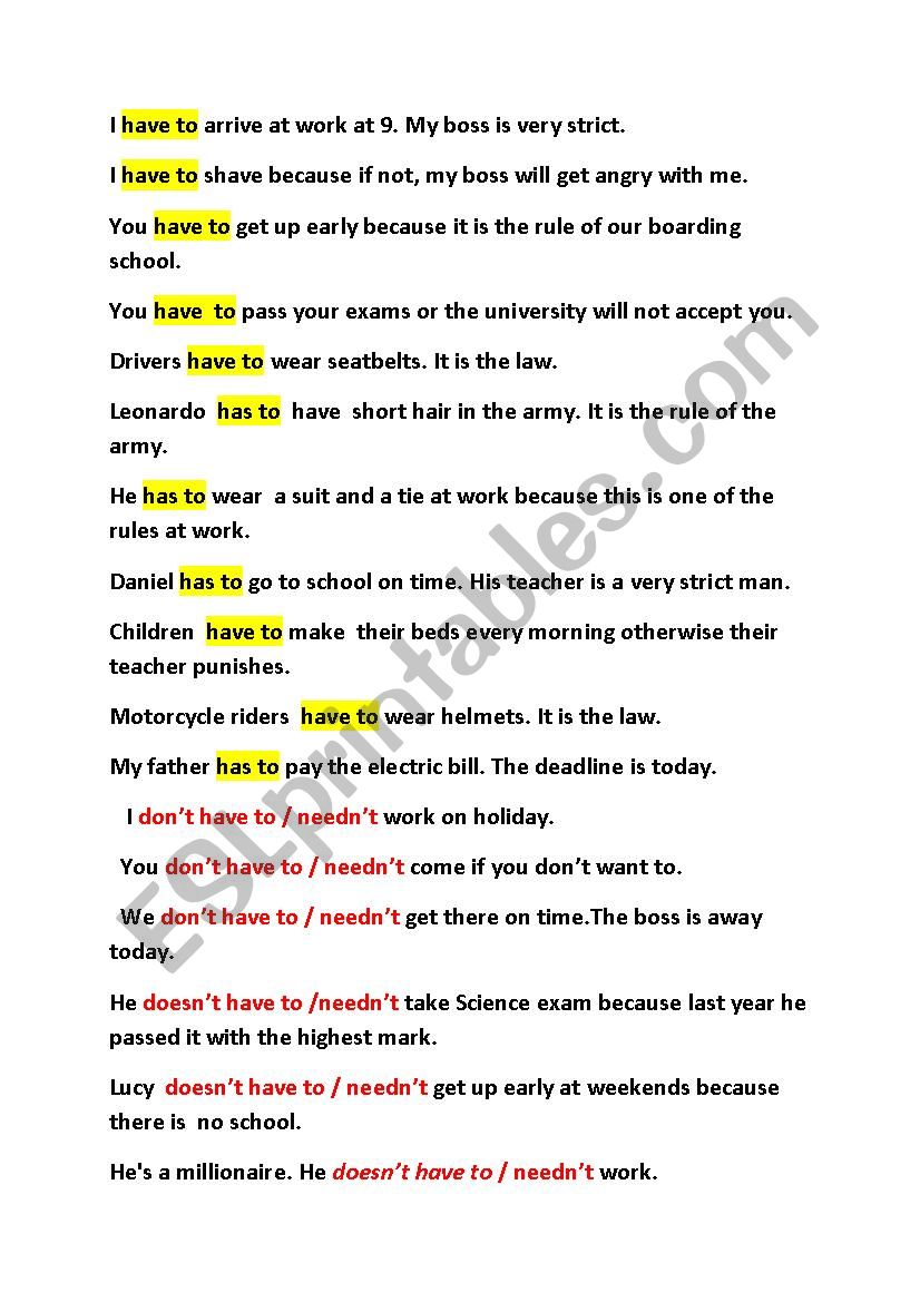 have to worksheet