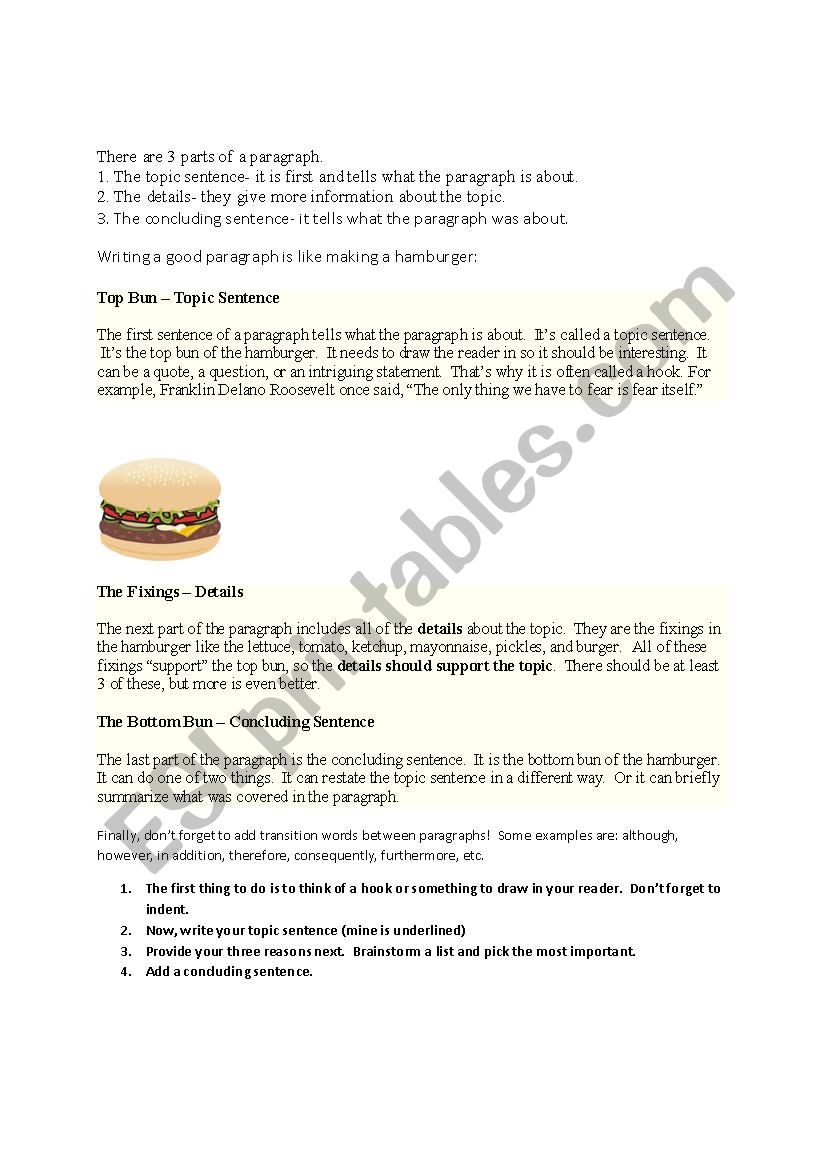 5 Paragraph Essay Instruction worksheet