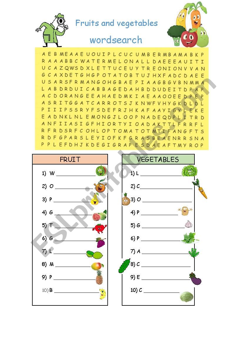 fruits and vegetables worksheet