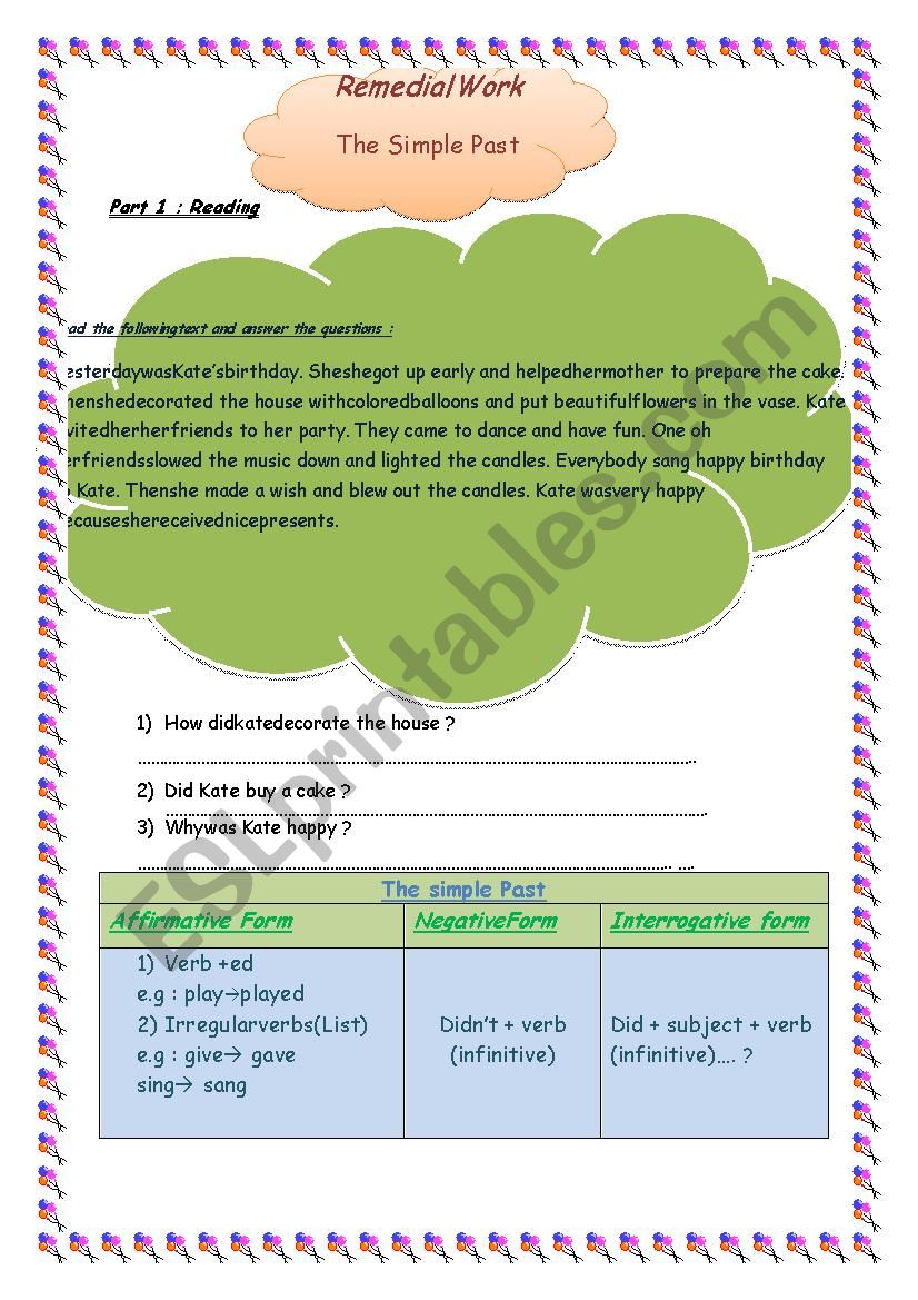 remedial work: the simple past