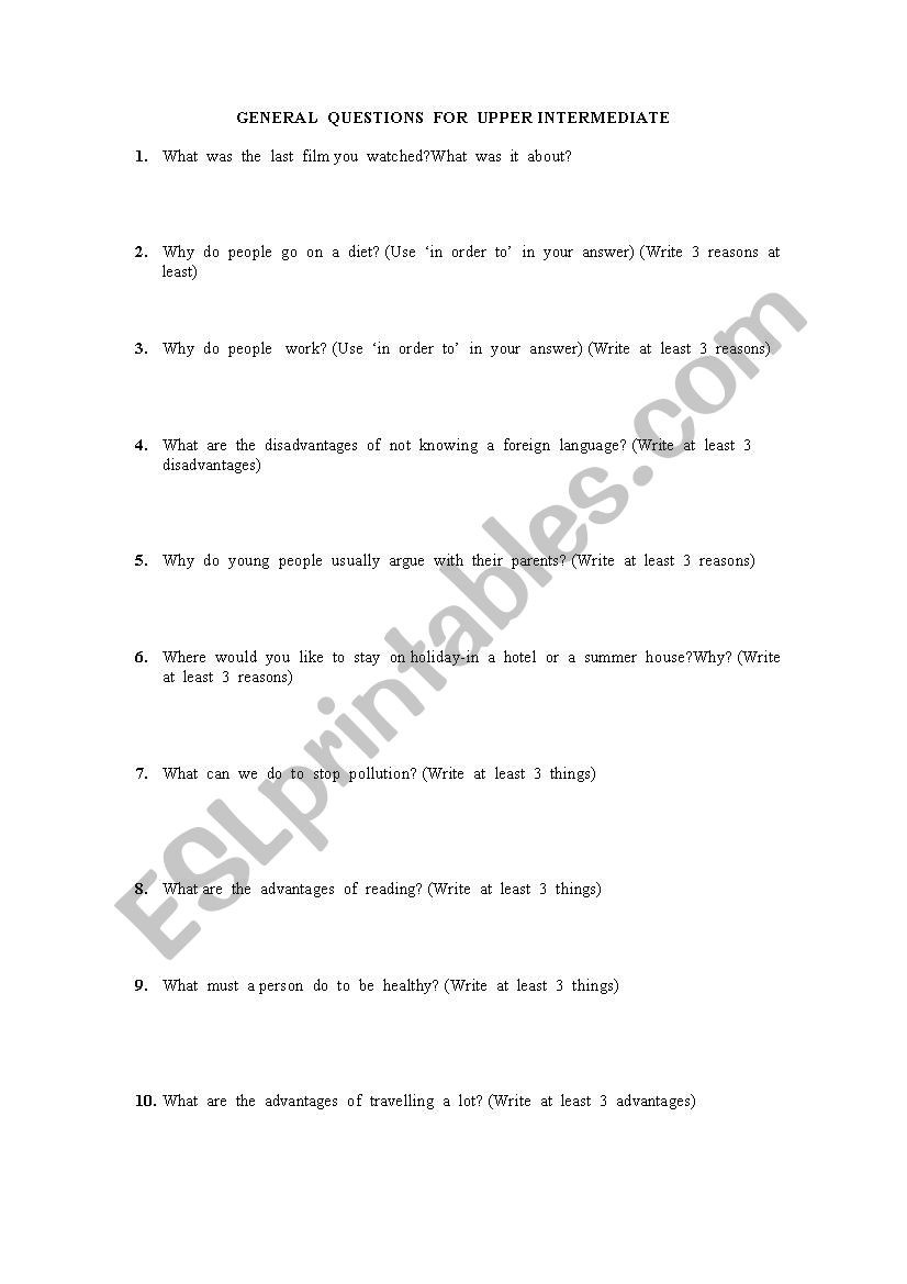 GENERAL QUESTIONS worksheet