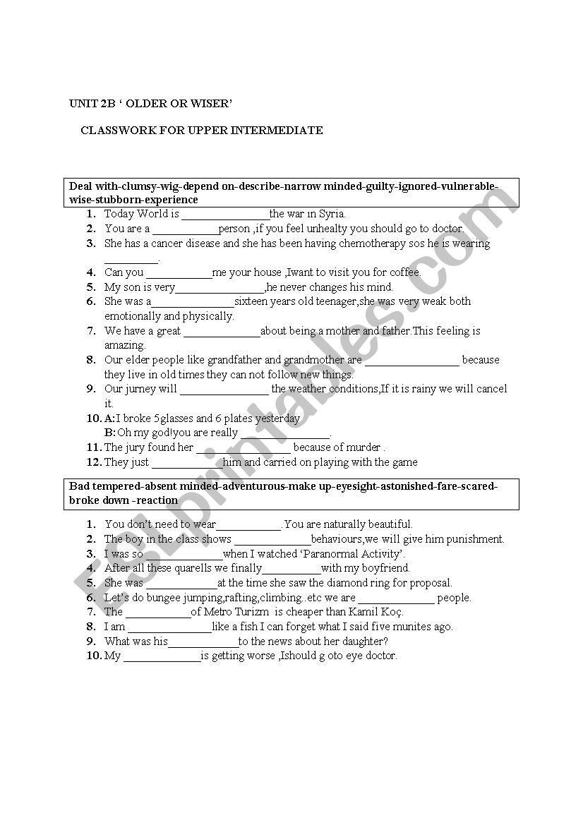 VOC FOR UPPER INTERMEDIATE worksheet