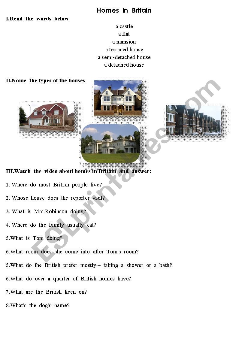 Homes in Britain worksheet
