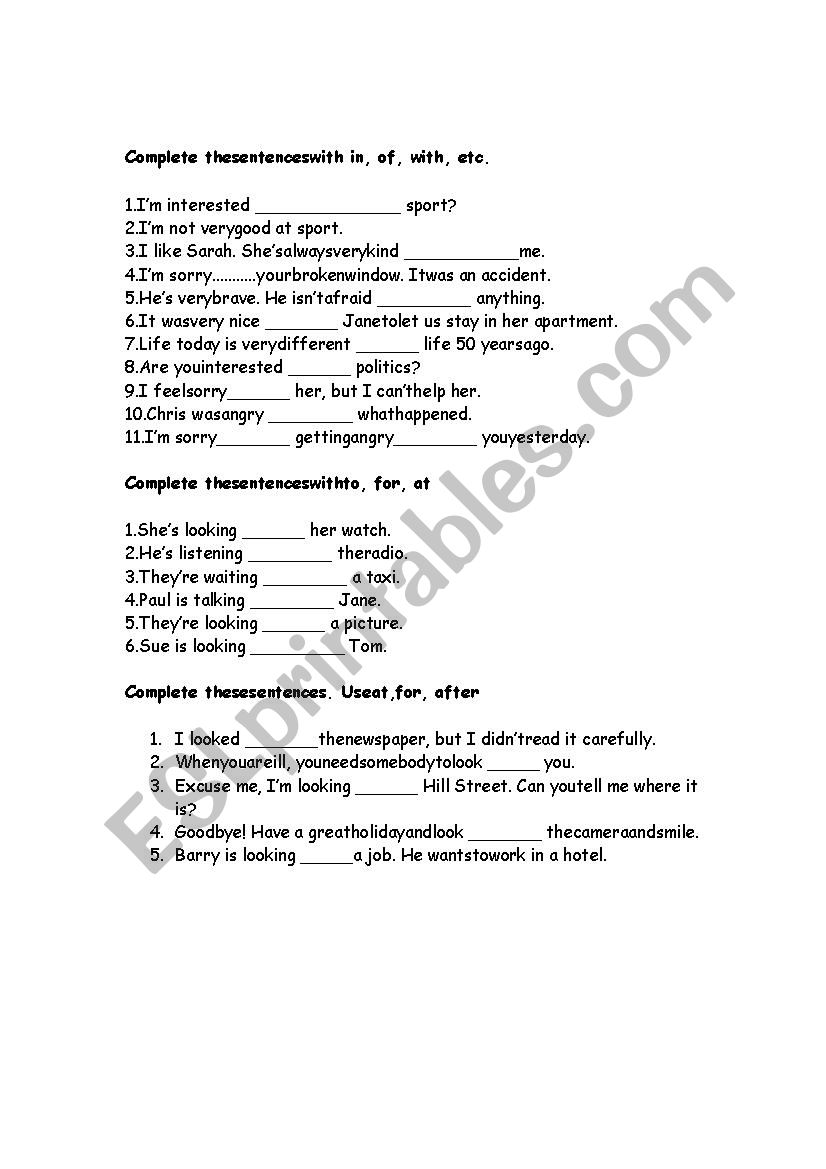 prepositions worksheet