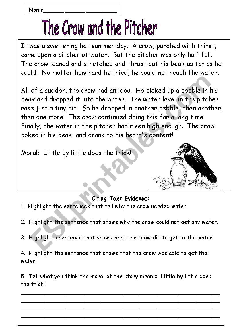 The Crow and the Pitcher:  A Fable by Aesop