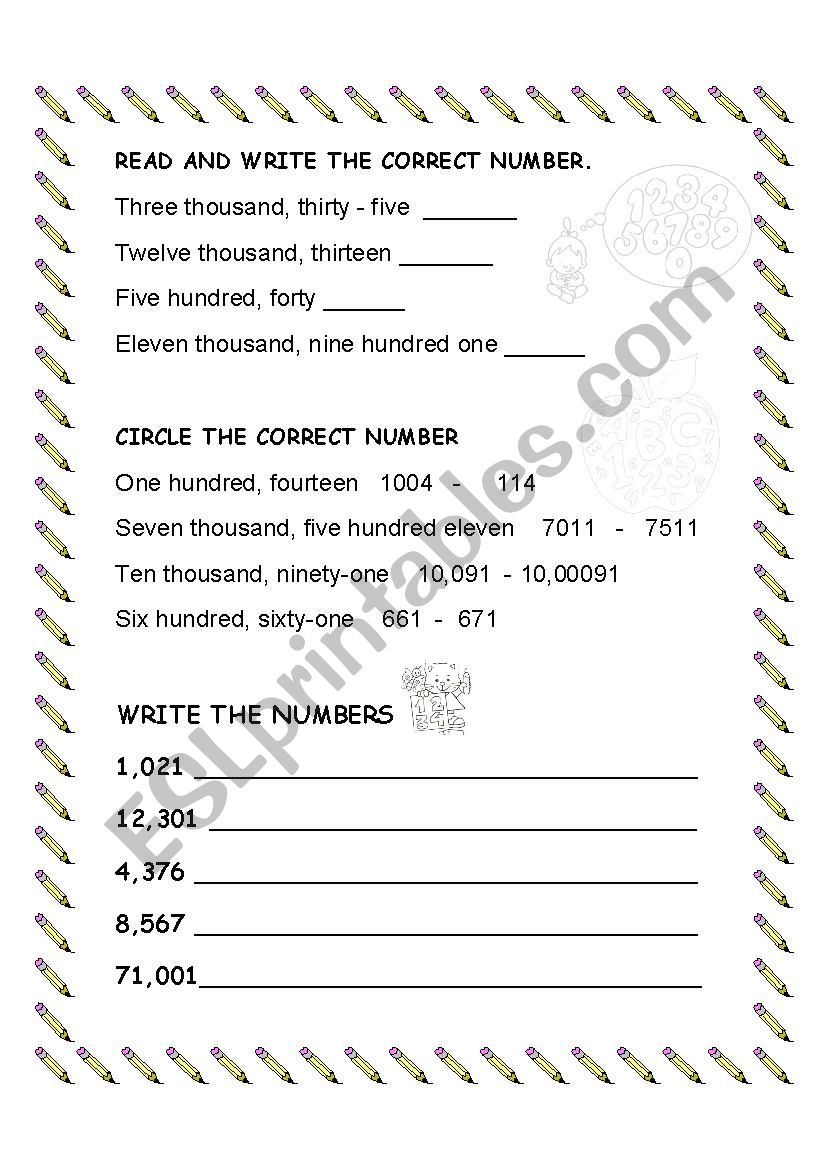 Numbers worksheet