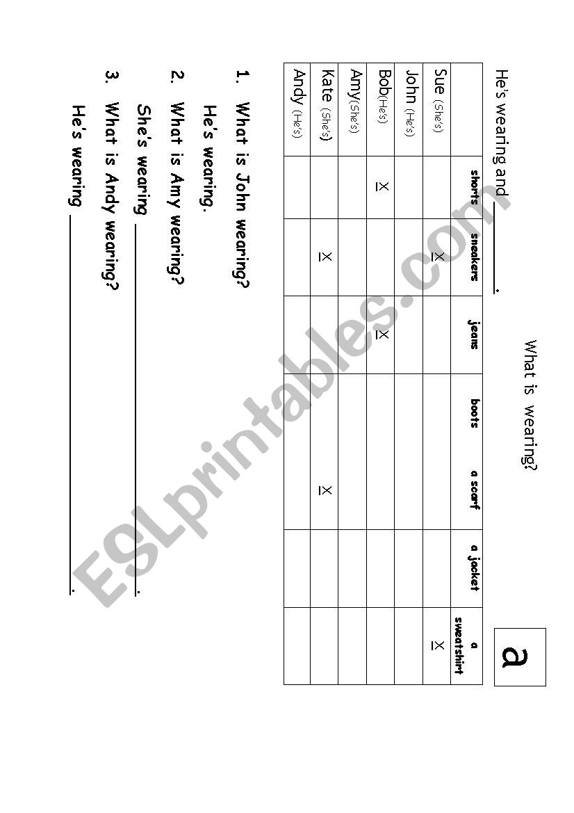 What is he wearing? Pair Work worksheet