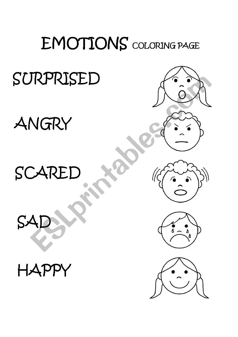 Emotions & Feelings Coloring Page ESL worksheet by dschoenfeld