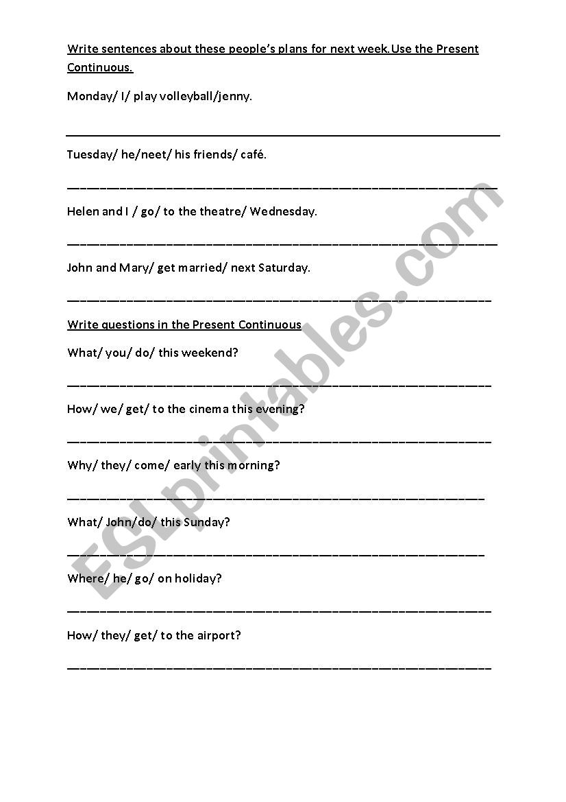 Present continuous worksheet