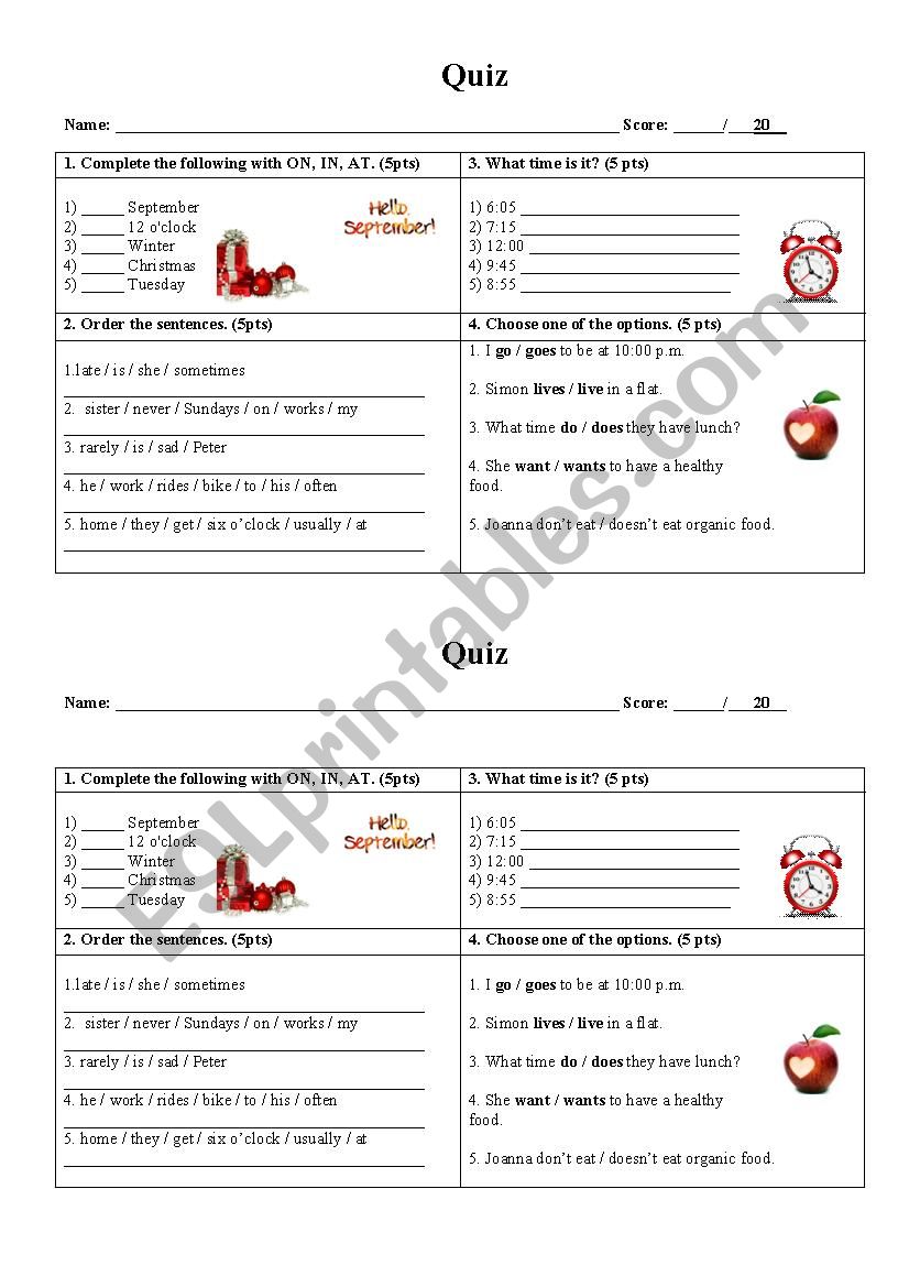 Simple Present and Telling Time Quiz 
