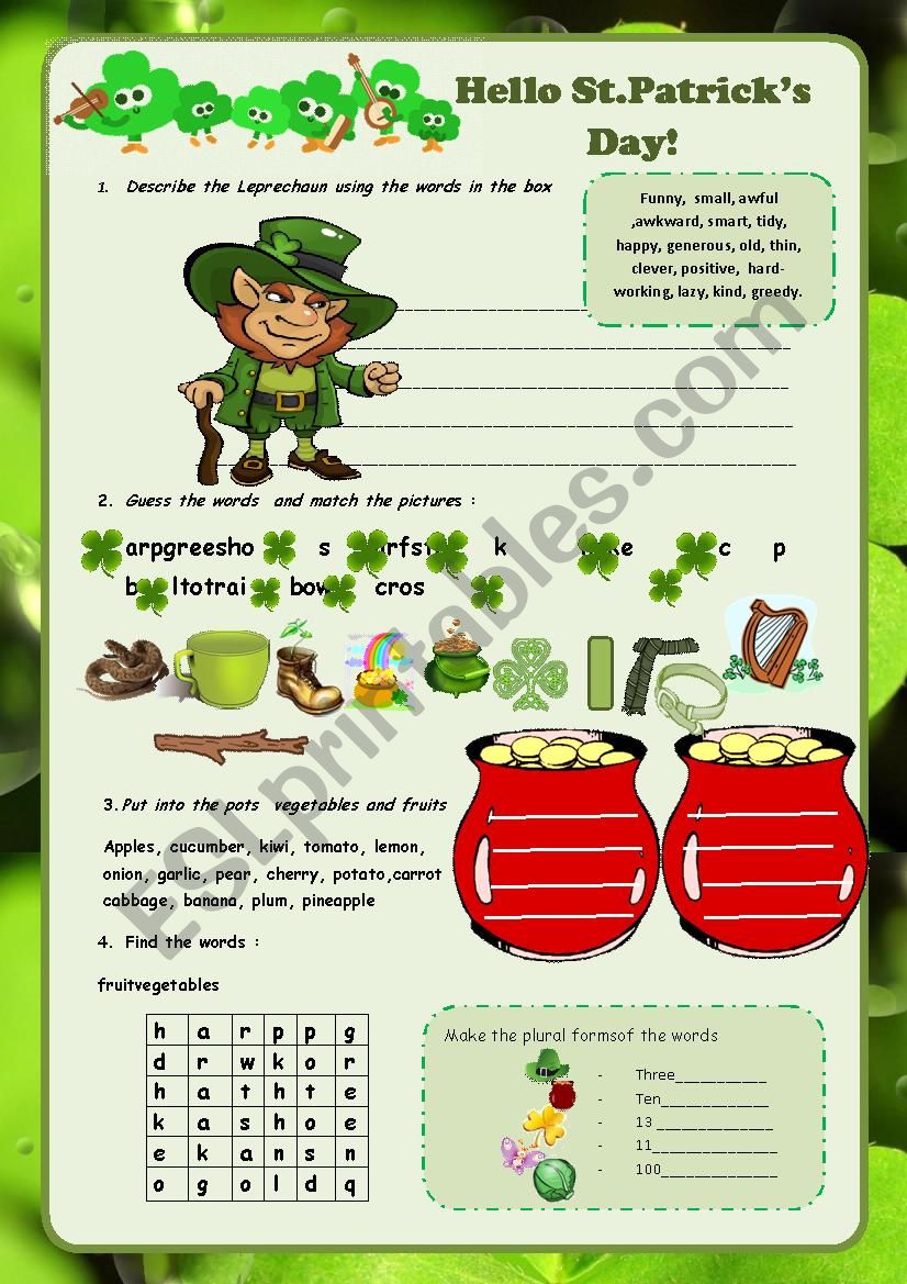 Saint Patricks Day. Elementary tasks