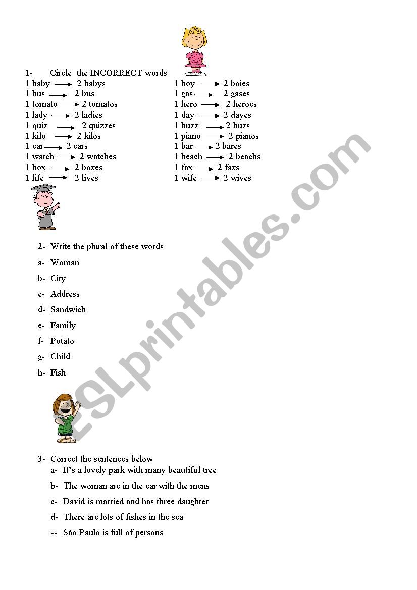plurals and numbers worksheet