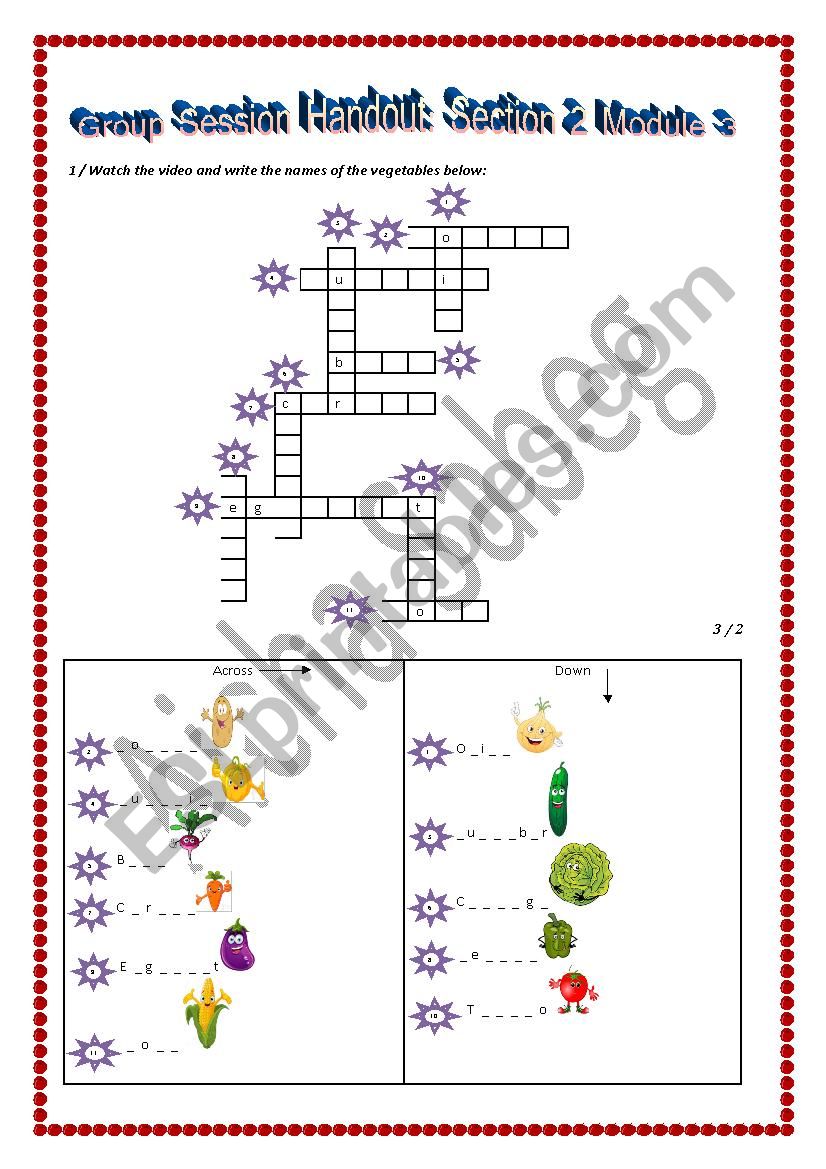 Vegetables song worksheet