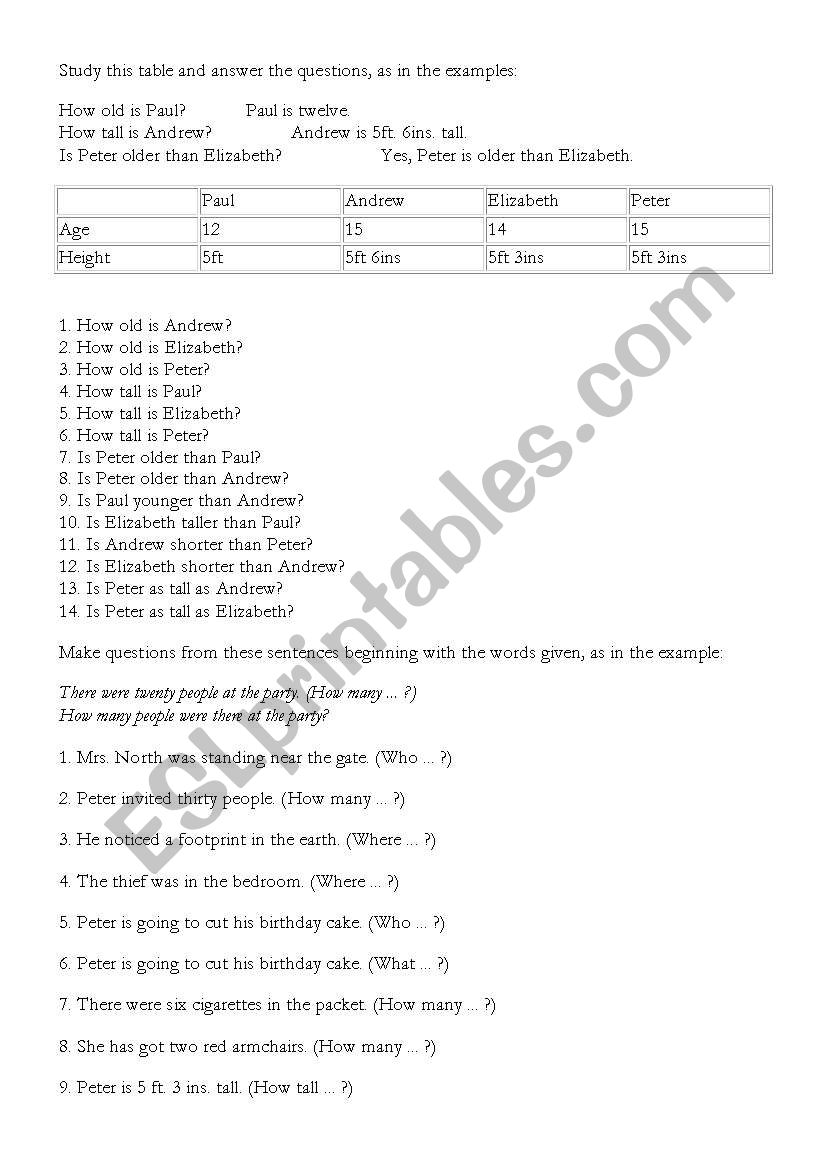 comparatives and questions worksheet