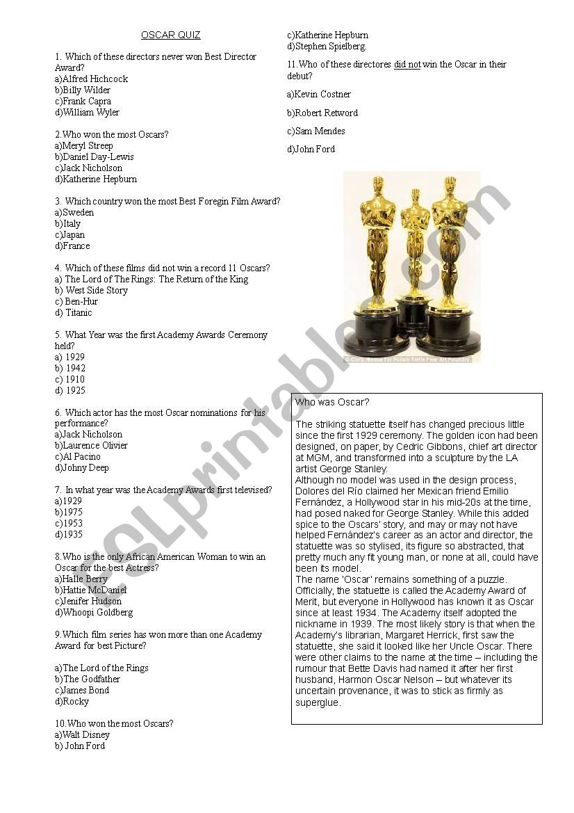 Oscar quiz worksheet