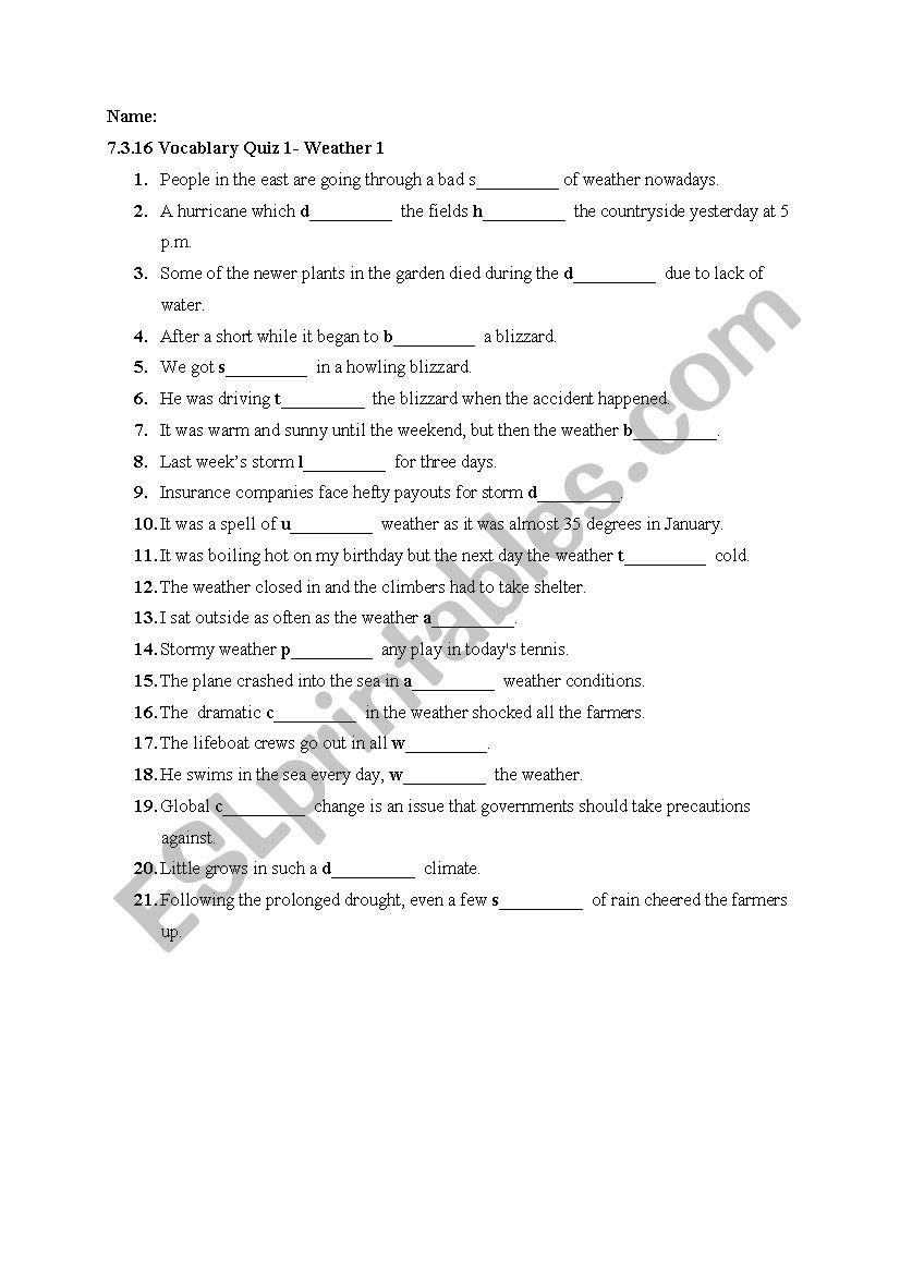 weather collocations worksheet