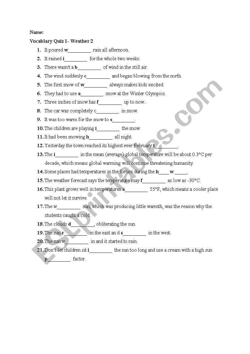 weather collocations 2 worksheet