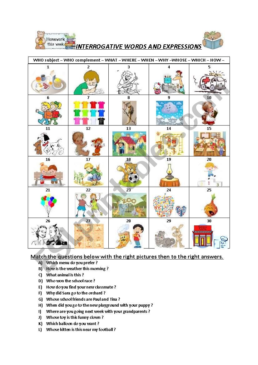 Questions with interrogatives. Homework for level A2-B1.