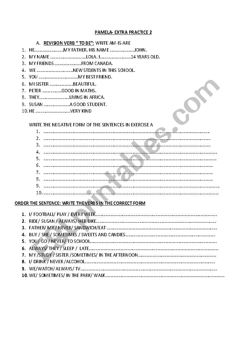 verb to be -exercises worksheet