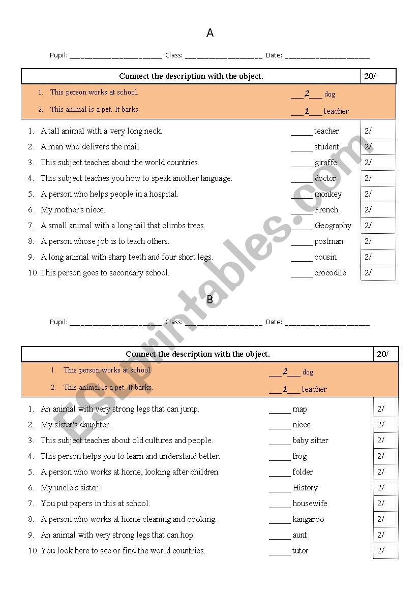 vocabulary review test worksheet