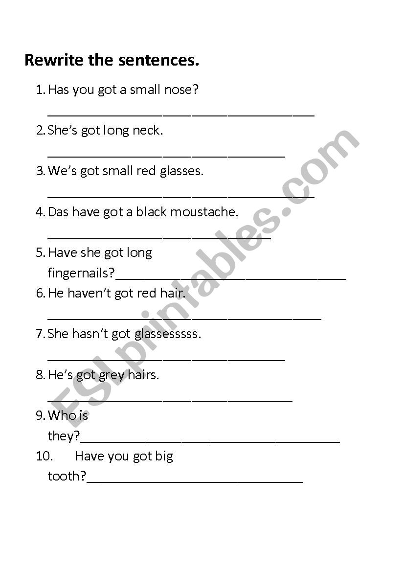 Body Parts worksheet