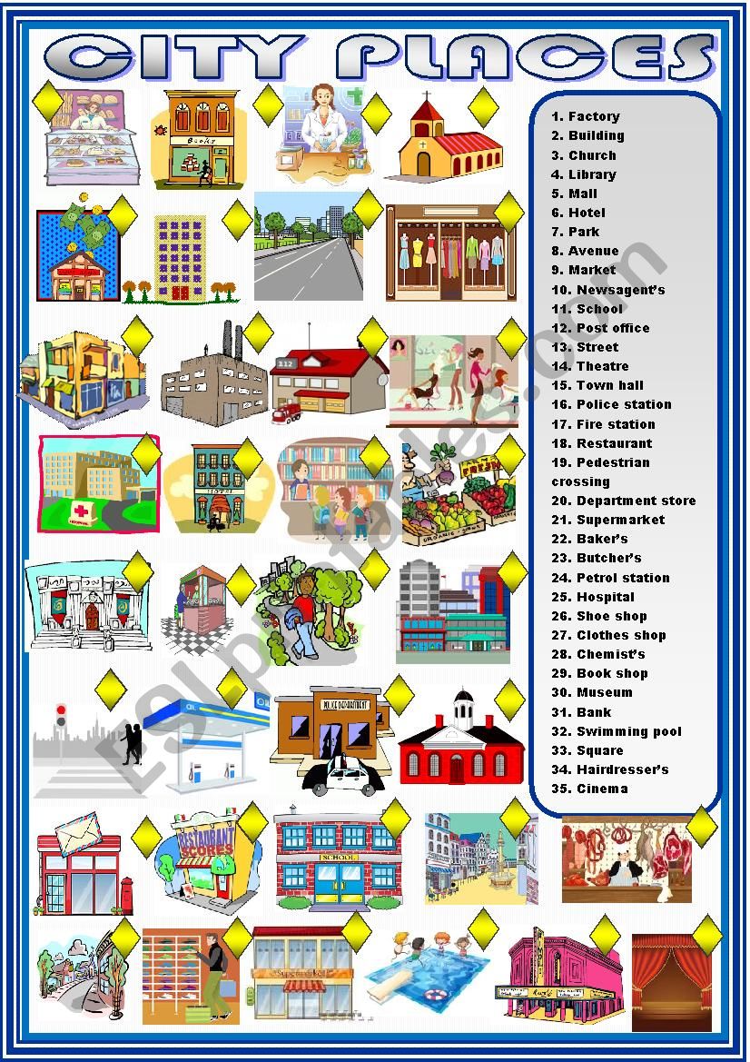 City places : matching worksheet