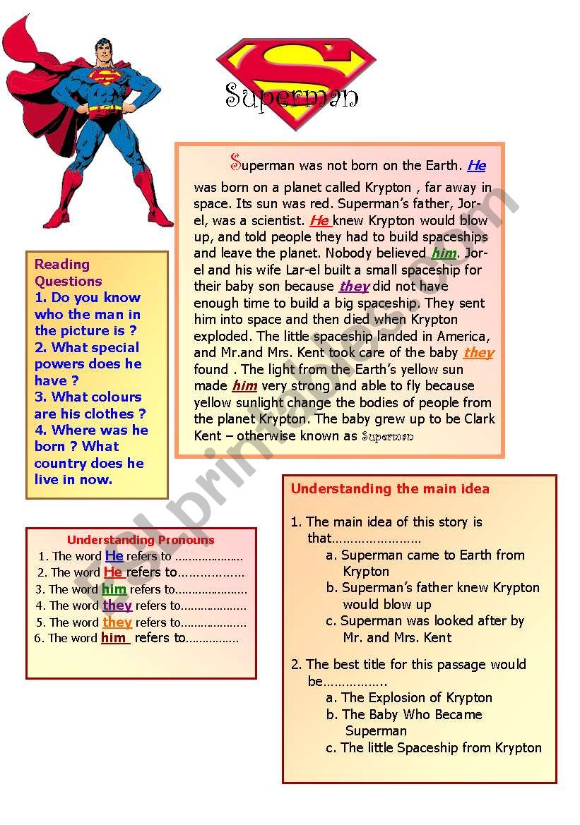 Superman worksheet