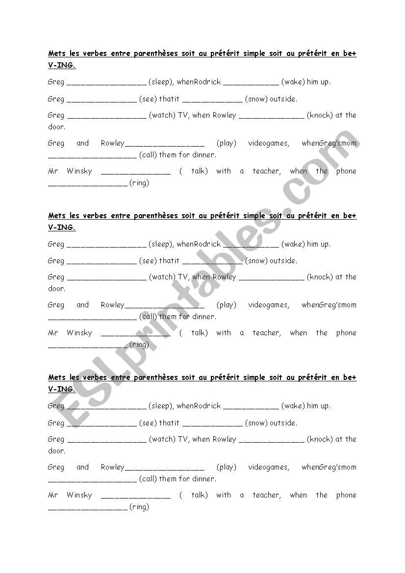 exercise past continuous worksheet