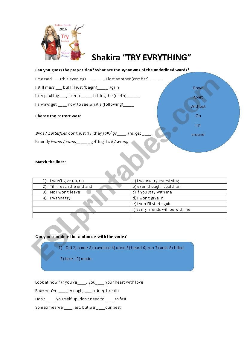 Try everything by Shakira worksheet