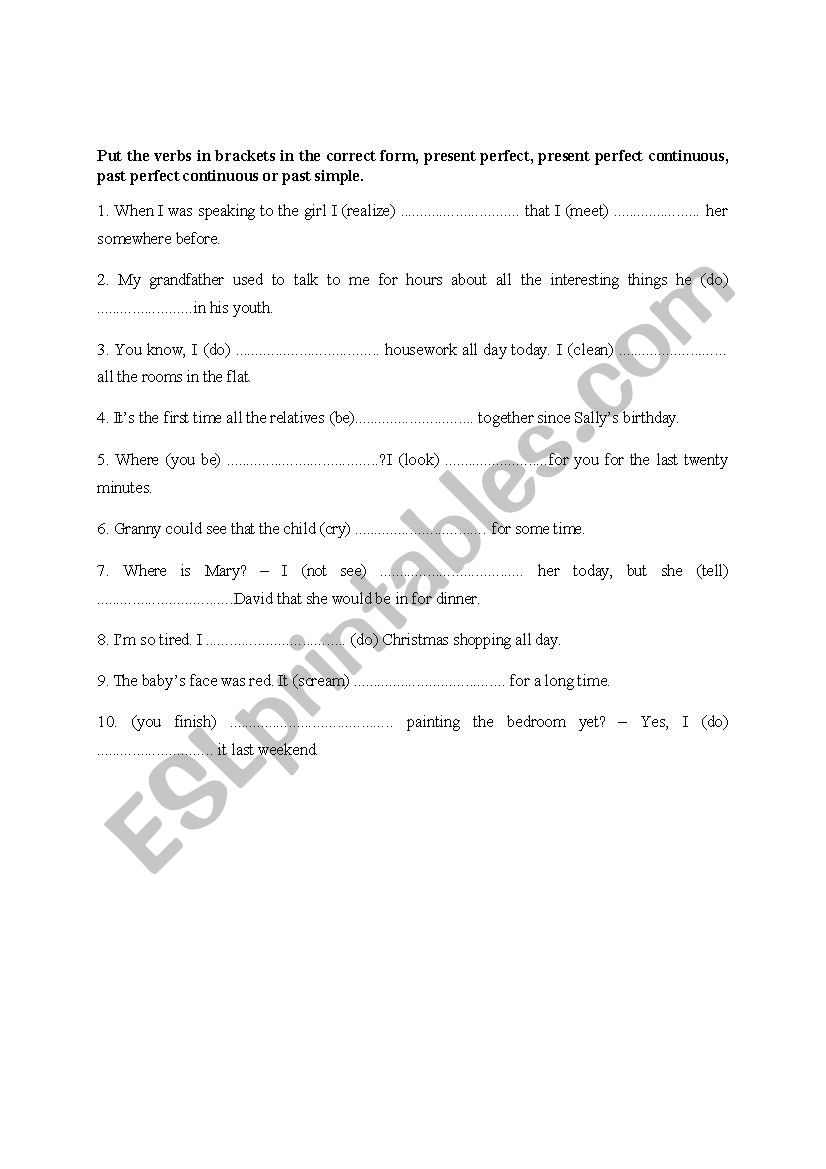 Tenses worksheet