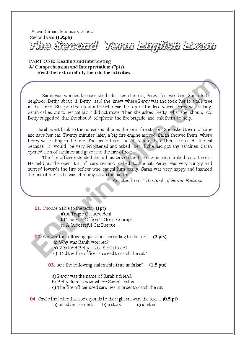 exam  2 year news and tales  worksheet