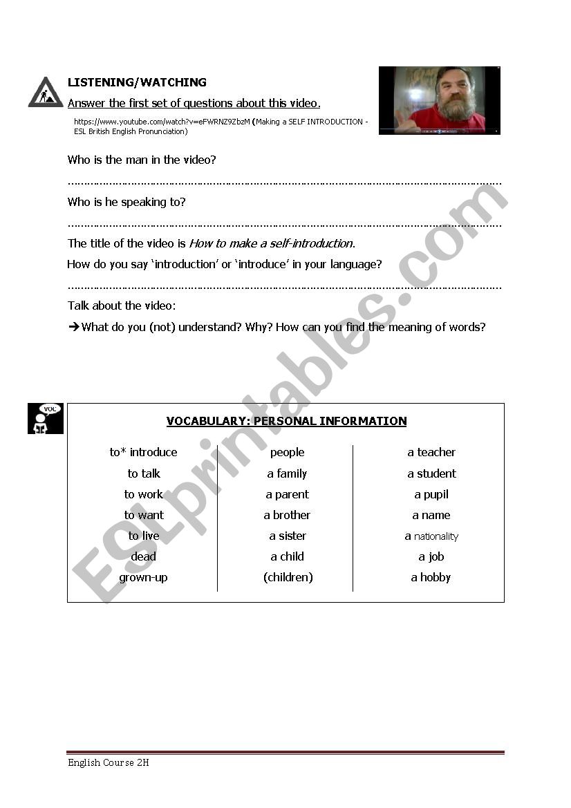 Introductions worksheet