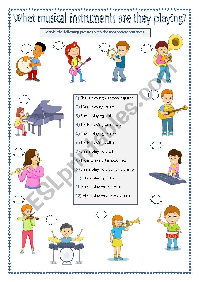 Playing musical instruments worksheet