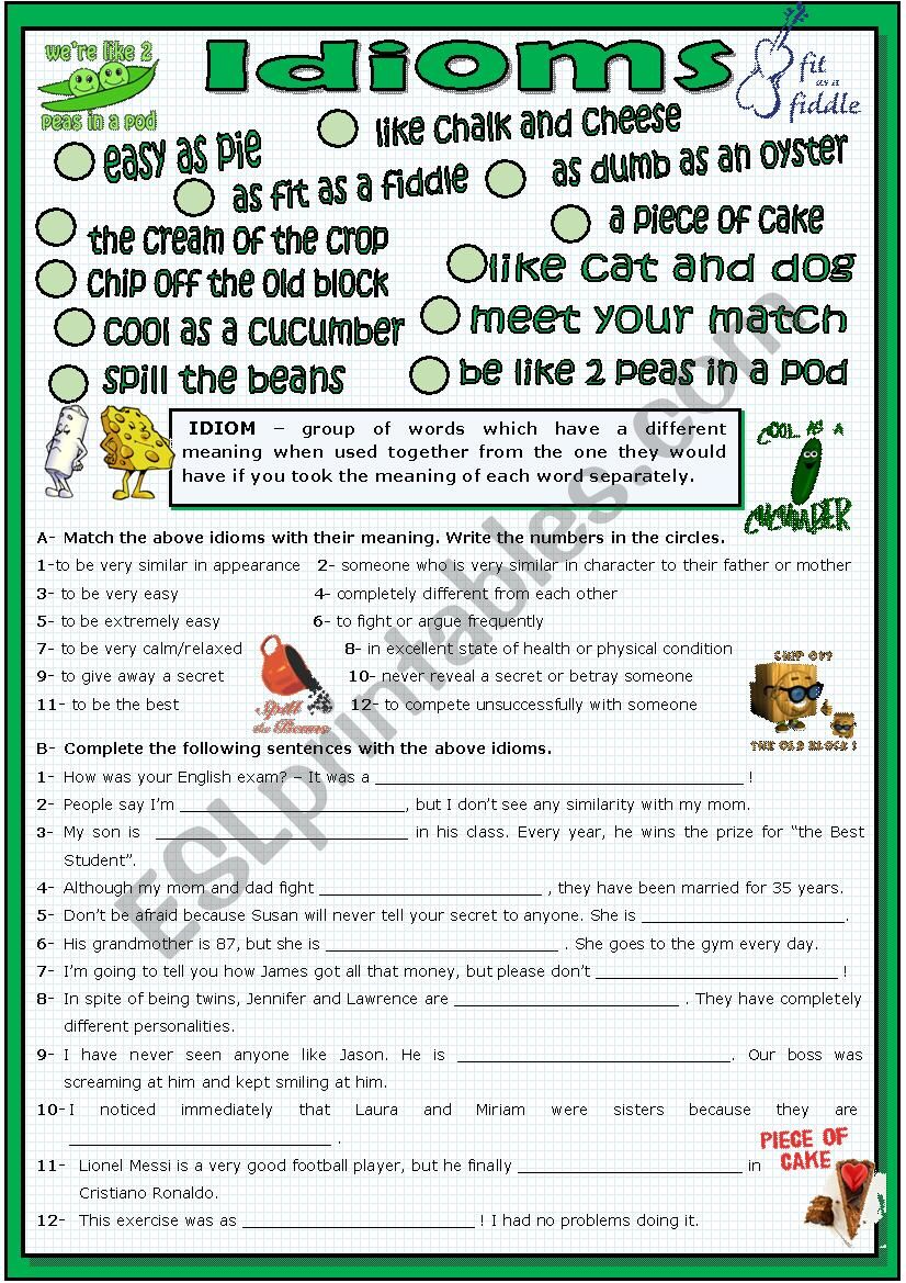 Idioms worksheet