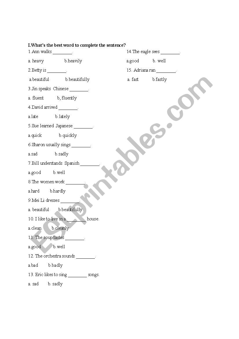 adjective worksheet