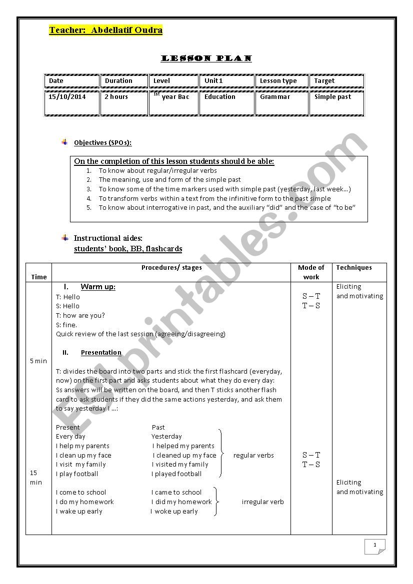 simple past ticket to english first year