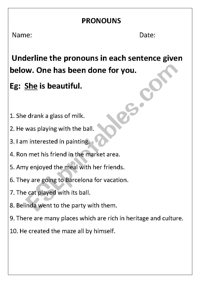 Pronouns worksheet