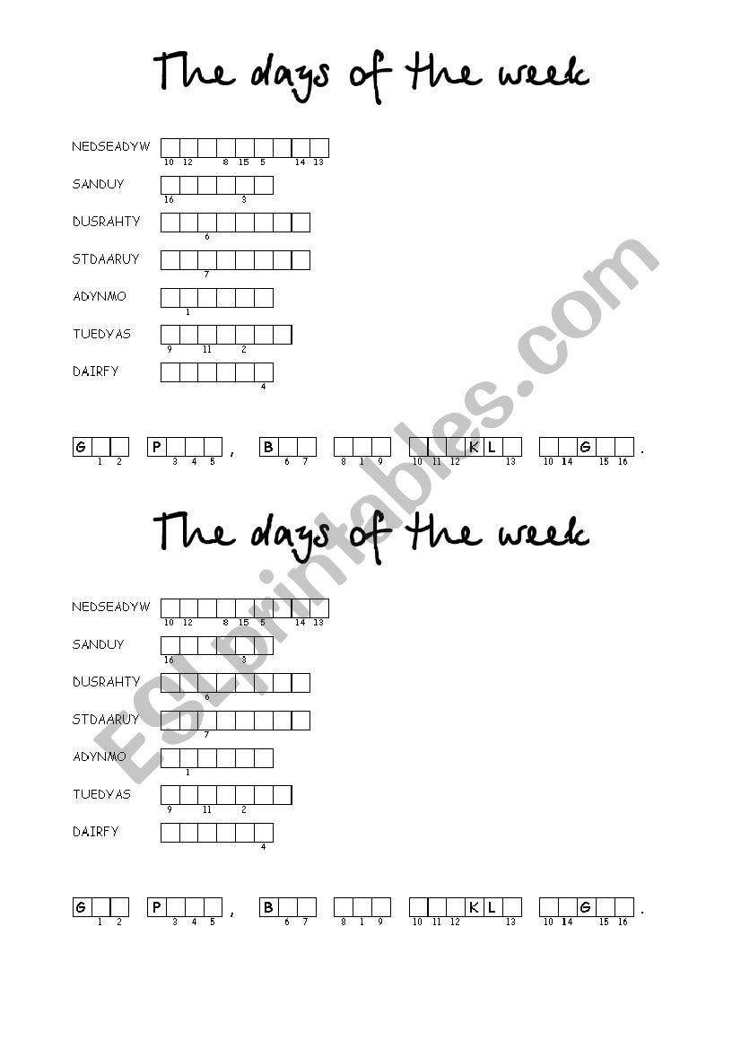 The days of the week (4) Double Puzzle