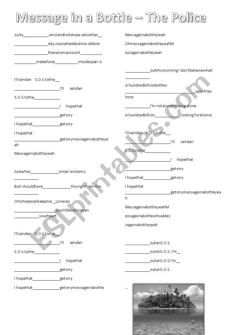 Message in a Bottle - The Police ESL Song Worksheet