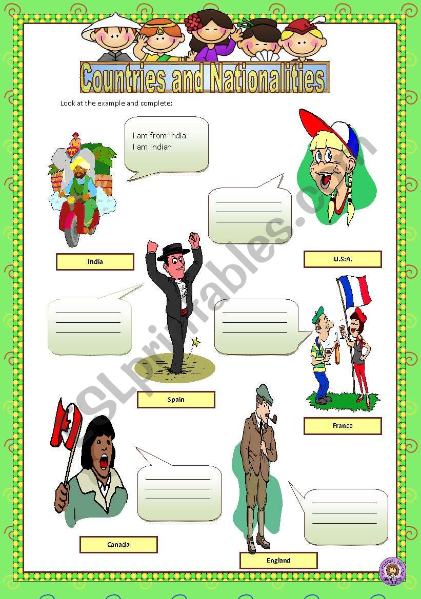 countries/nationalities worksheet