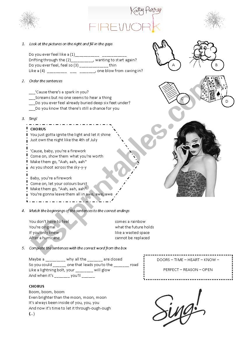 Katy Perry  - Firework worksheet