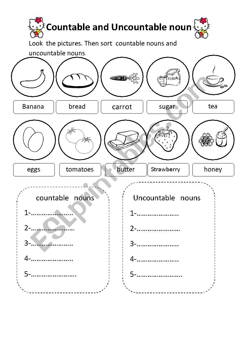 Countable And Uncountable Nouns Worksheets For Kids Printable Worksheets