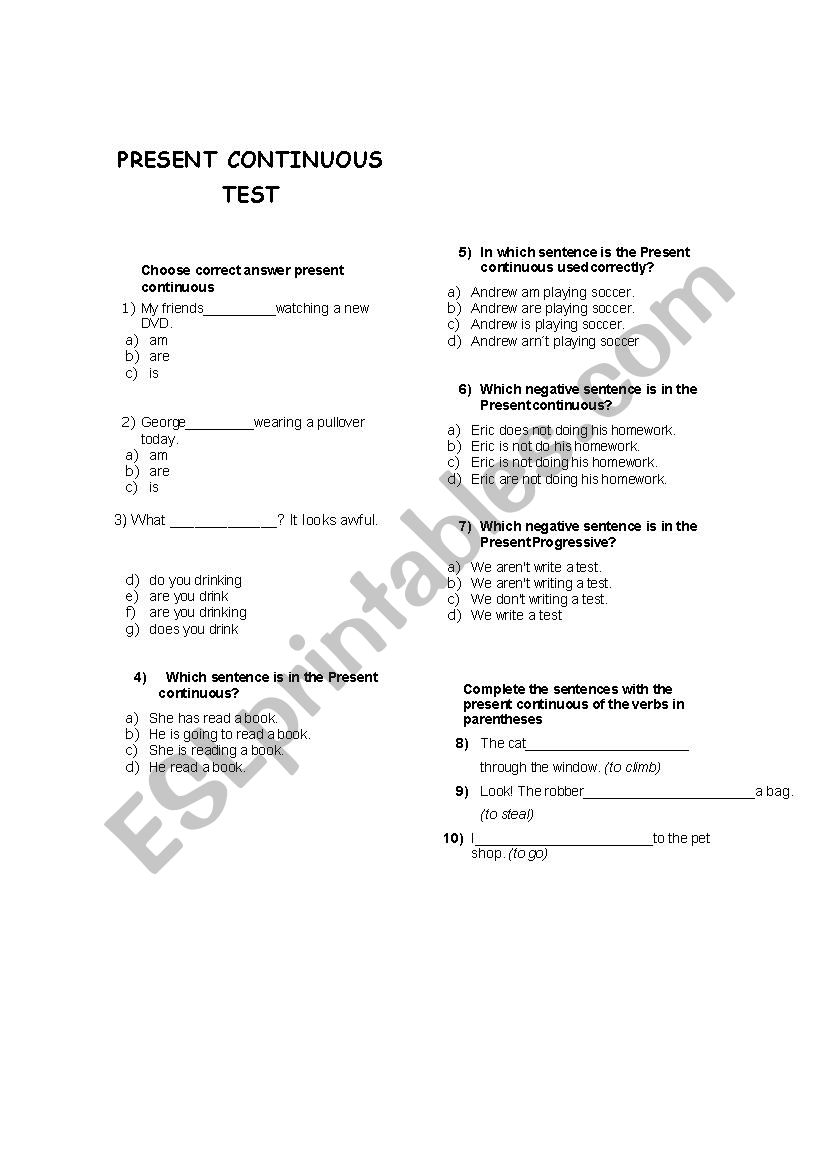 PRESENT CONTINUOUS worksheet