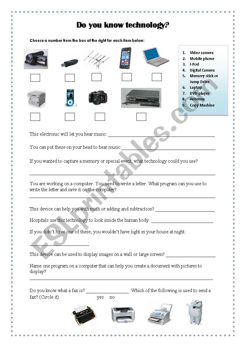 Do you know Technology Worksheet