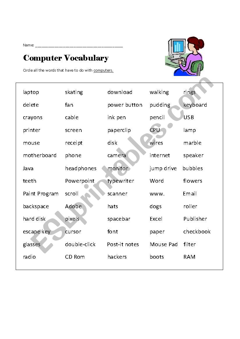 Computer Vocabulary worksheet
