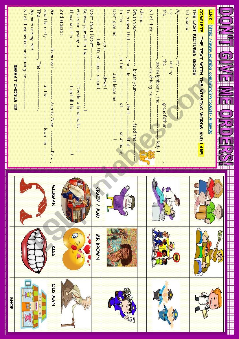 DonÂ´t give me orders!: song  video activity : jobs , imperatives, and family voc